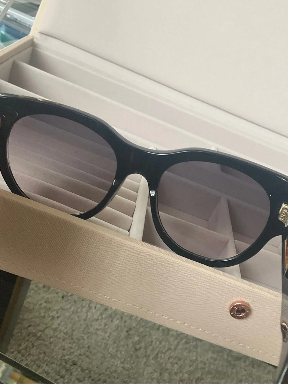 Fendi Black Round Baguette Sunglasses with Gold Logo